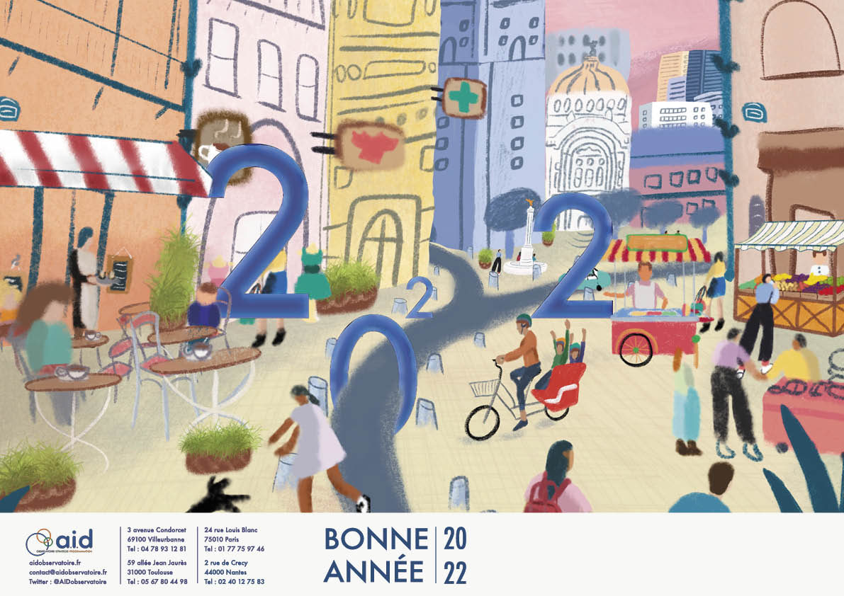 Le studio graphique de la Clinique des Marques a produit la carte de voeux d'AID Observatoire en 2022