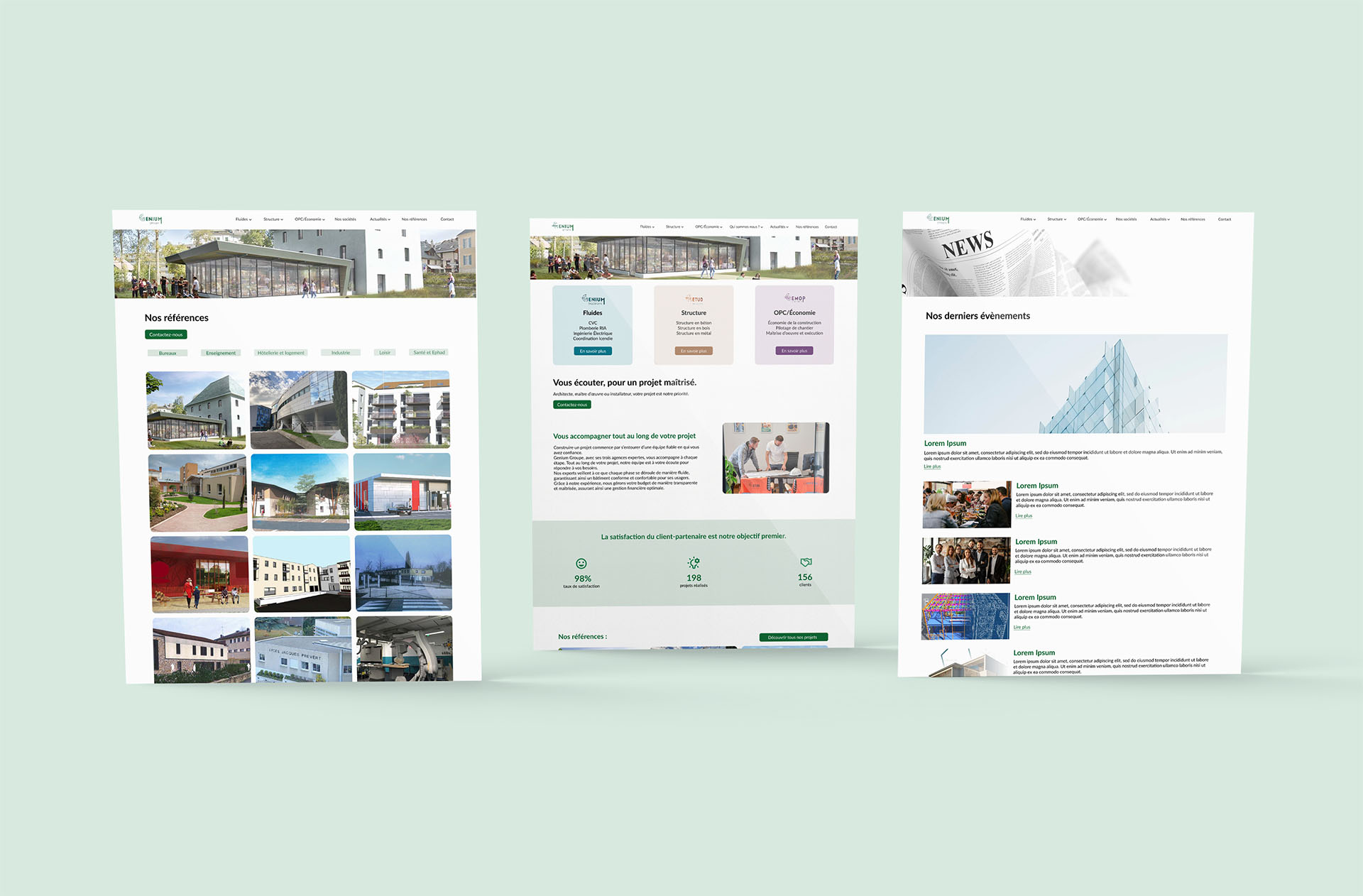 Pages de site web d'un bureau d'étude lyonnais
