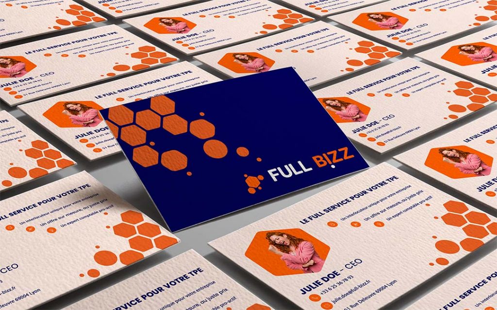 Carte de visite du cabinet comptable Full Bizz, reflétant le positionnement innovant de la marque.