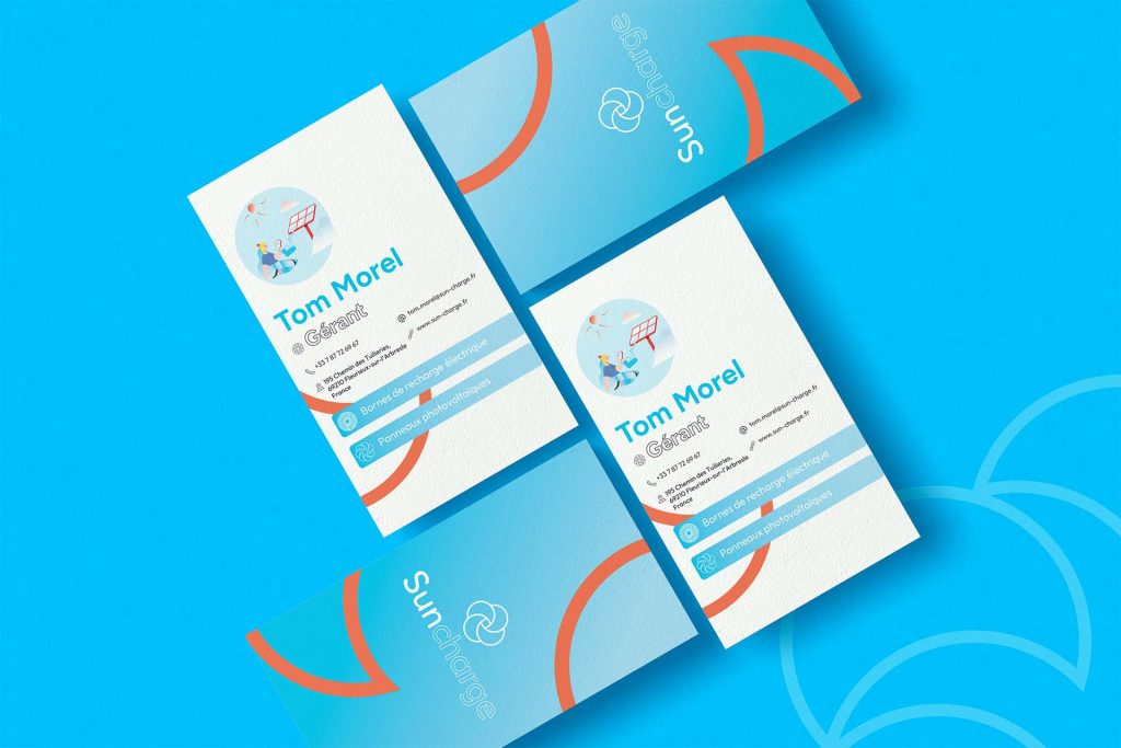 Les cartes de visite de Sun charge conçues par le studio graphique lyonnais La Clinique des Marques