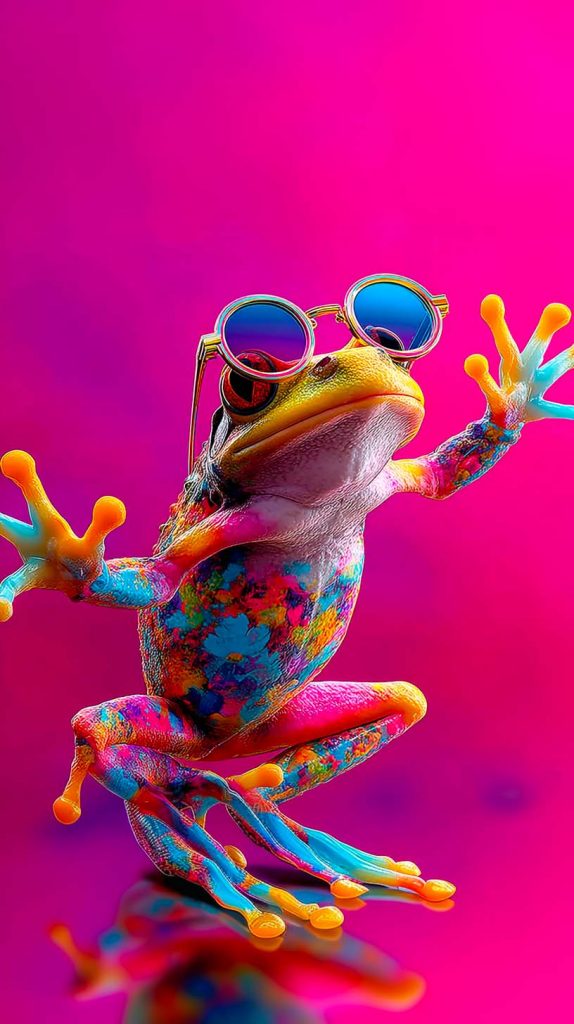 Une grenouille dansant dans un festival de musique. Logo festival.