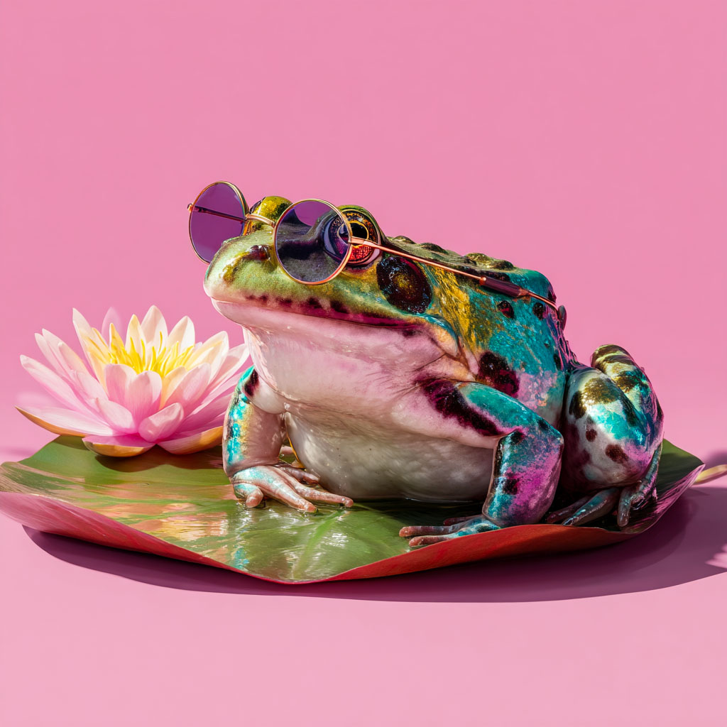 Une grenouille réfléchissant à la conception d'une plateforme de marque.