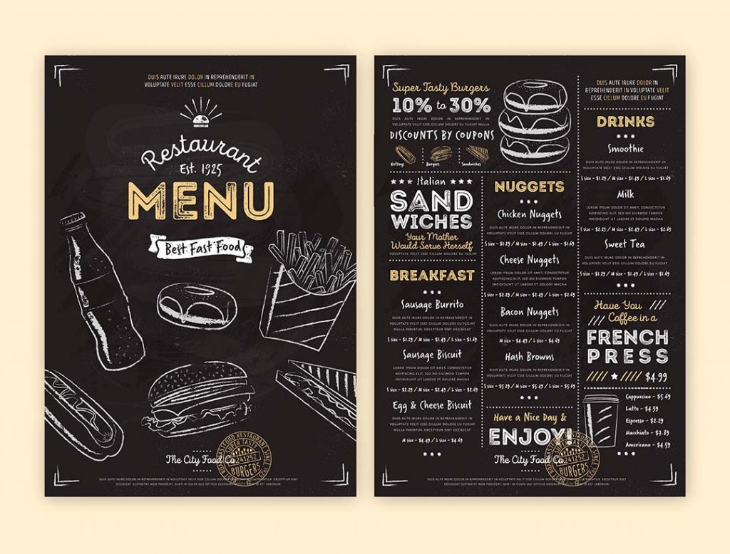 Le menu graphique d'un restaurant