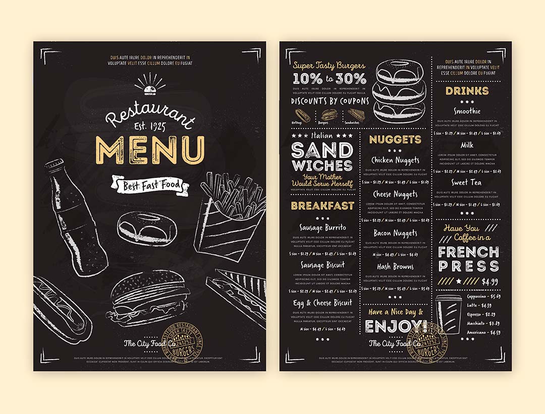 Le menu graphique d'un restaurant