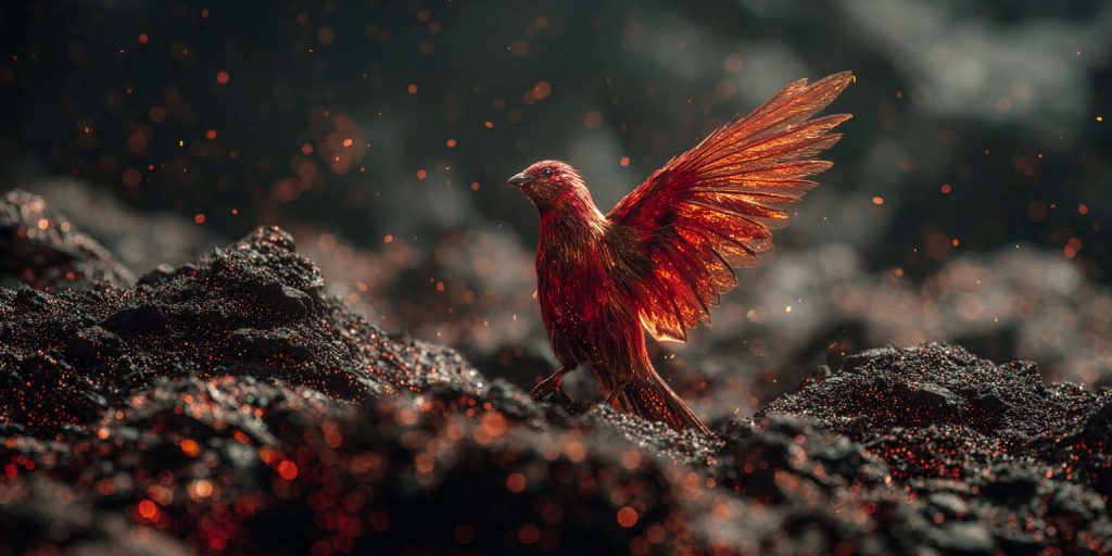 Un phenix renaissant de ses cendres, symbolisant la puissance du rebranding