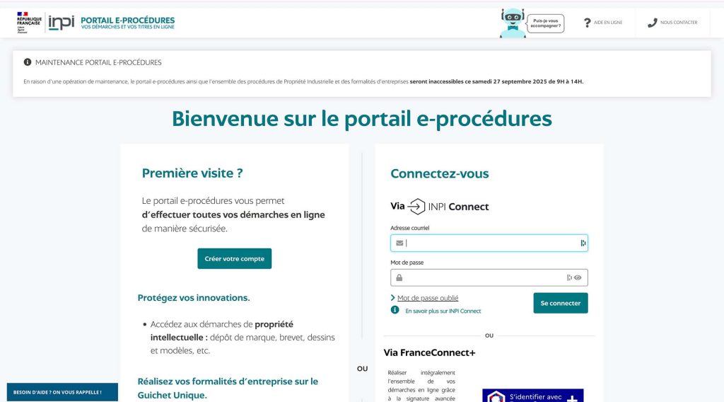Le portail marques de l'INPI pour déposer un nom de marque.