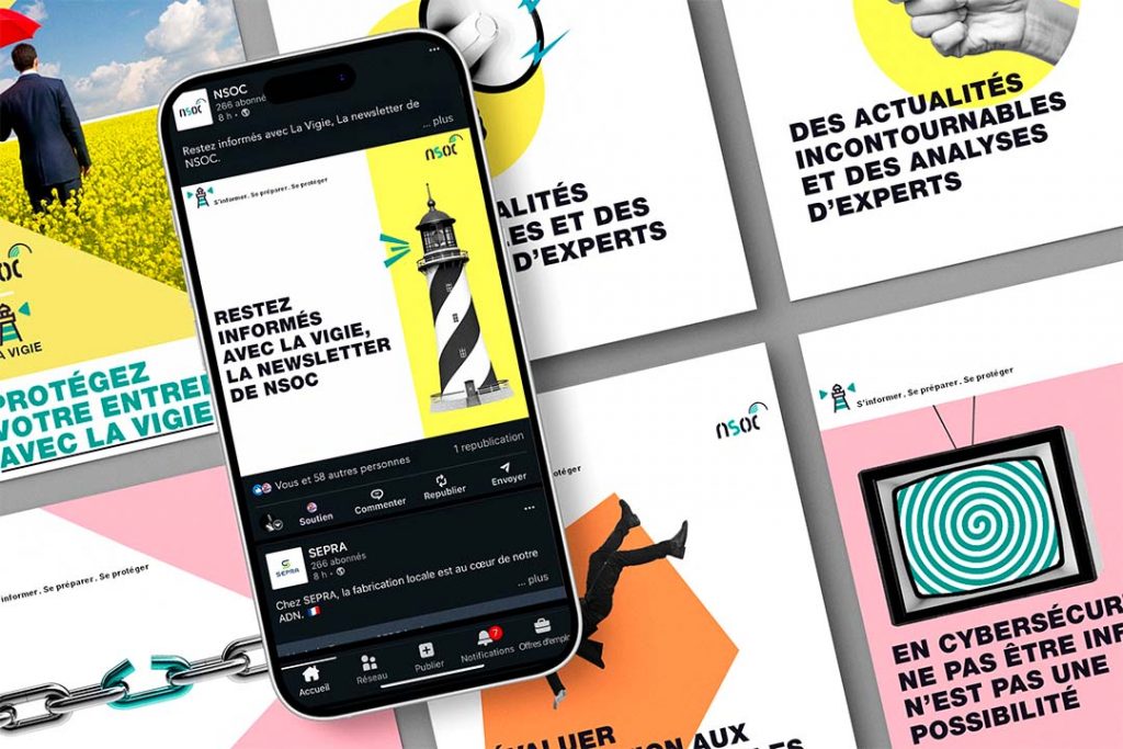 Charte graphique déclinée sur les réseaux sociaux d'une entreprise de cybersécurité